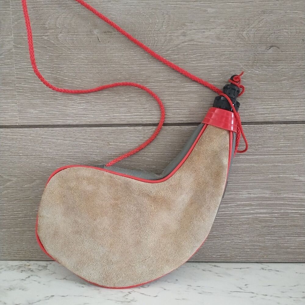 Vintage Bota Suede Leather Water Wine Bag Canteen 1 Liter Camping Hiking